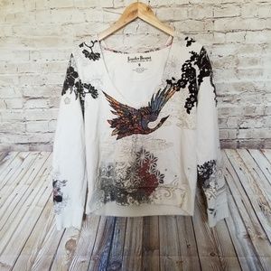 Lucky Brand Embroidered Peacock Pullover Hoodie M